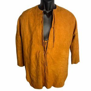 Vintage 70s Suede Leather Frontier Shirt M Brown